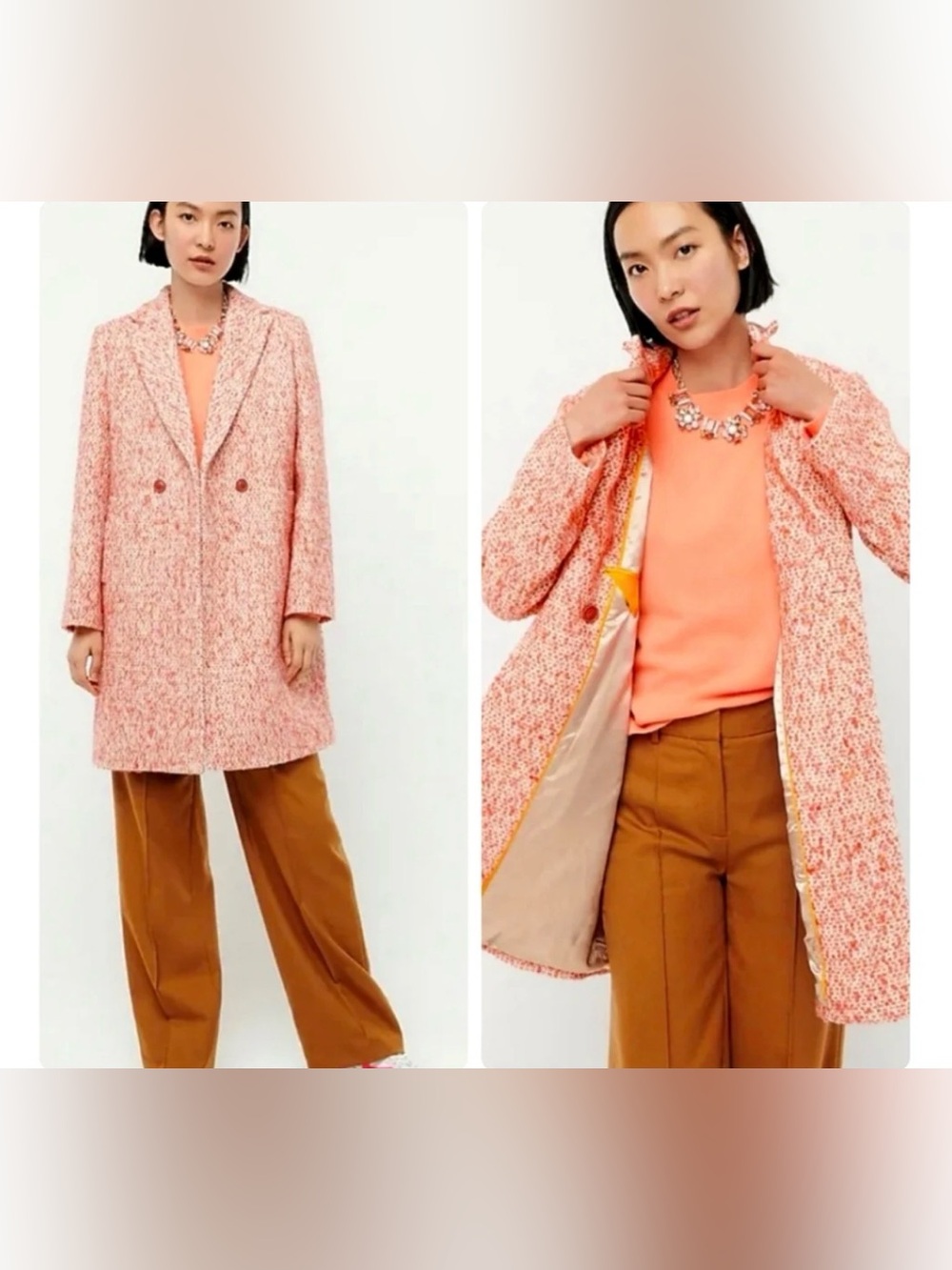 J. Crew Daphne in Italian Tweed Topcoat Faded Guava Nayla Size 0P - Picture 2 of 9
